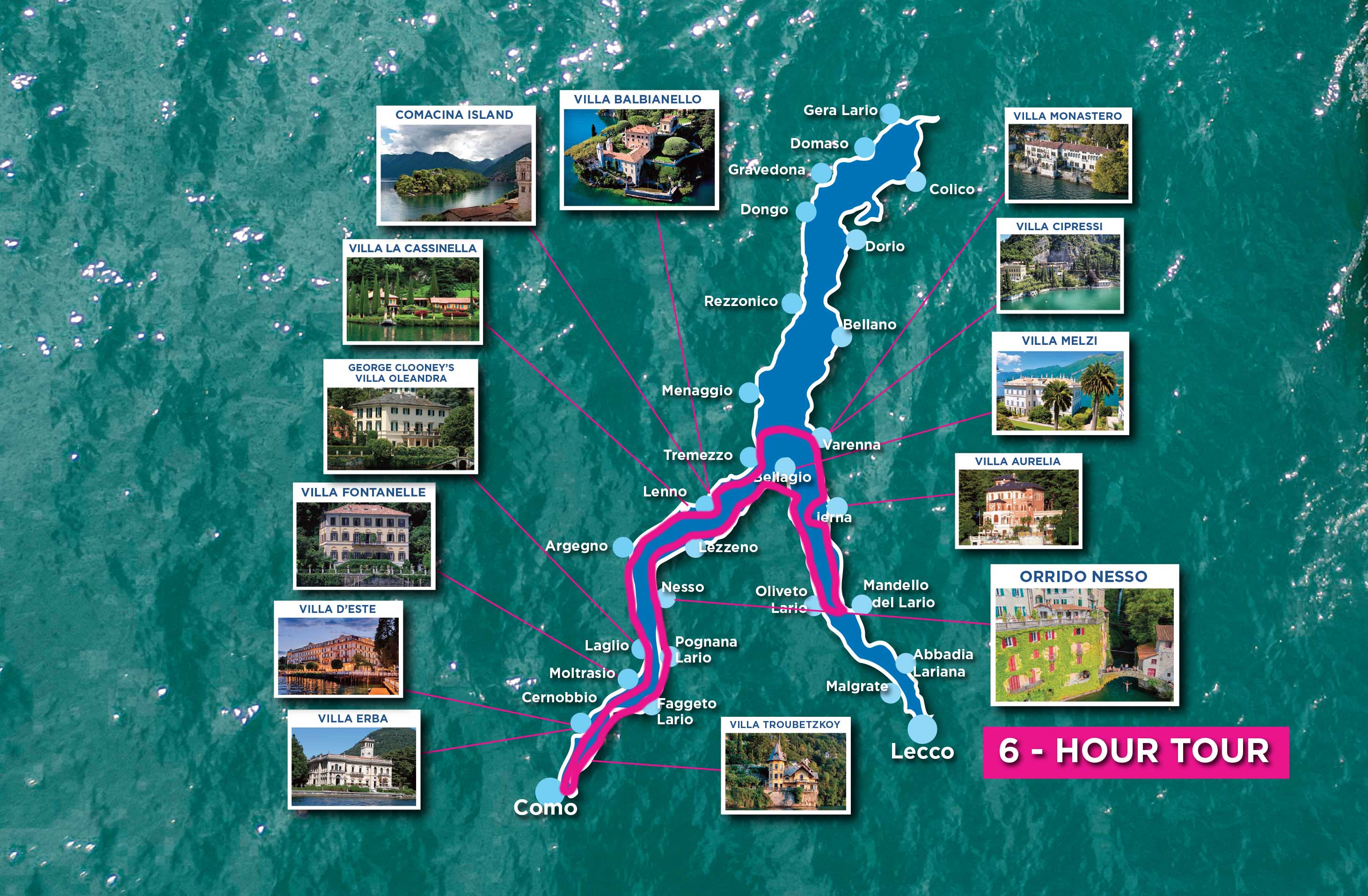Boat Tour 6 hours - Mandello to Como Villas