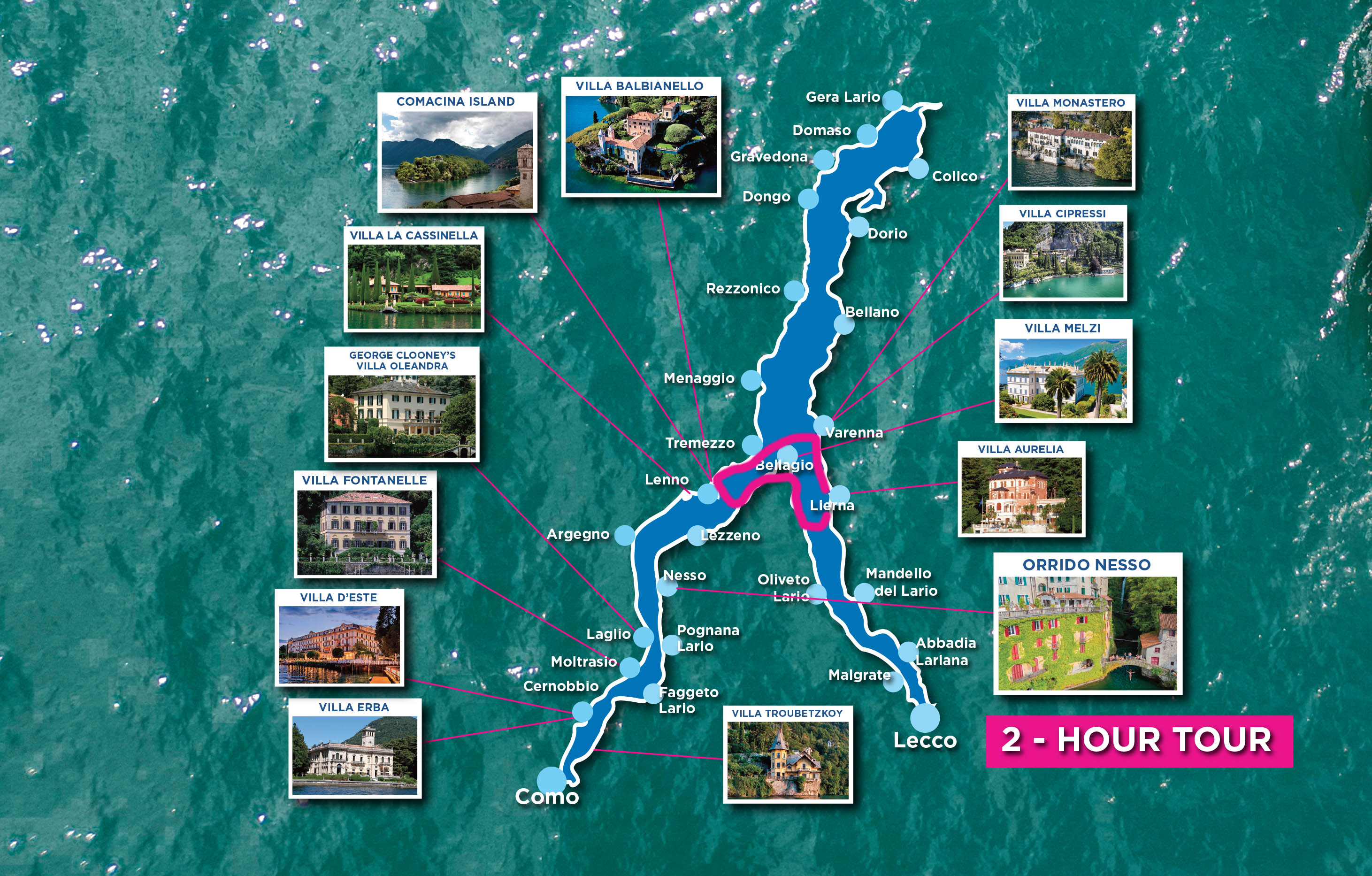 Boat Tour 2 hours - Pick up from Lierna